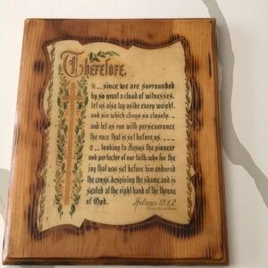 Decoupage Wooden Plaque with Bible Verse Hebrews 12:1,2